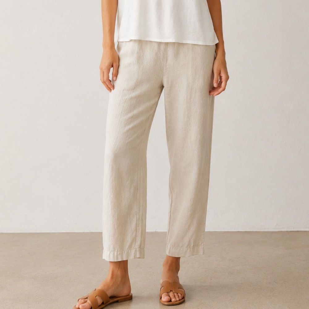 Eileen‎ Fisher Organic Linen Elastic High Waist Pull On Pants Small